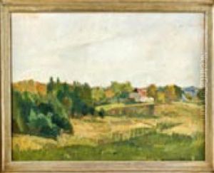 Baumbestandene Landschaft Mit Bauernhaus