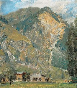 Hochgebirgslandschaft Mit Gehoft An Einem Sommertag
