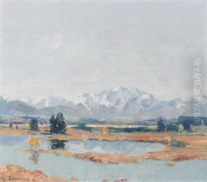 Auenlandschaft Mit Gebirgskette