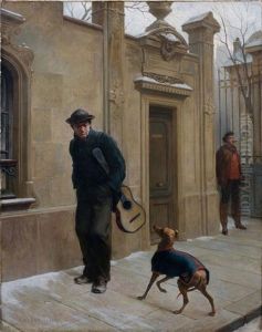 Un Guitariste Face A Un Chien Devant Un Portail D'entree D'un Hotel Particulier