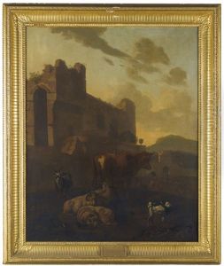 Cows And Sheep At Rest Beside Classical Ruins by Jacob van der Does the Elder
