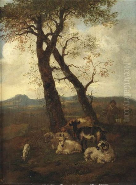 A Hilly Landscape With A Shepherd And His Flock - view 1