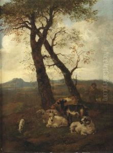A Hilly Landscape With A Shepherd And His Flock by Jacob van der Does the Elder