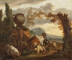 Bauerin In Italienischer Landschaft