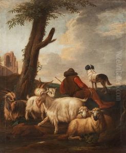 Landscape With A Shepard, Dog And Cattles