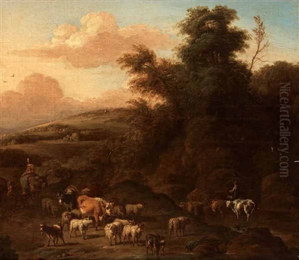 Landskap Med Herdar, Herdinnor Och Boskap - view 1
