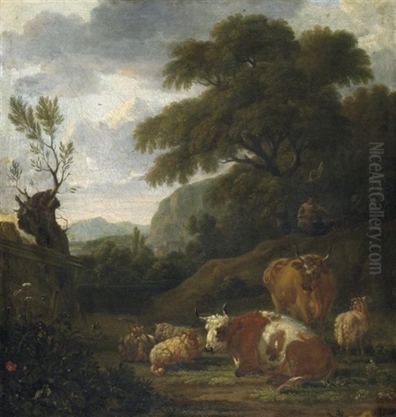 Italienische Landschaft Mit Lagerndem Vieh Und Hirten - view 1
