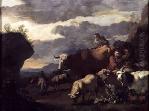 Hyrder Ved Kvaeg Pa En Bjergvej by Simon van der Does