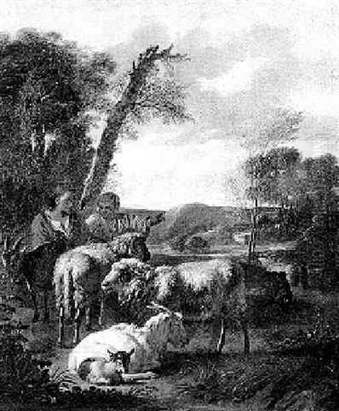 Peasant Children With Sheep And Goats In A Landscape - view 1