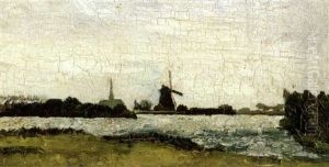 Riverlandscape With Windmill by Theo van Doesburg