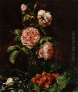 Roser Og Jordbaer Pa Et Rabarberblad