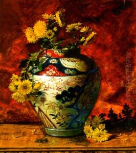 Chrysanthemums In An Imari Vase On A Table
