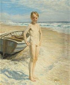 Naked Boy At Skagen Beach by Heinrich Dohm