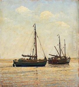 Coastal Scene With Fishing Boats by Heinrich Dohm