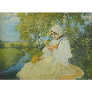 Lady By A Stream by Karel Dohnalek