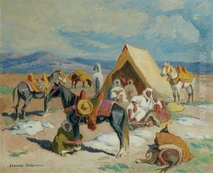 Cavaliers Au Campement Riders At The Encampment by Edouard Edmond Doigneau
