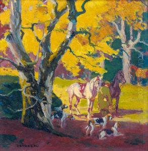 La Halte Du Cavalier De Chasse A Courre by Edouard Edmond Doigneau