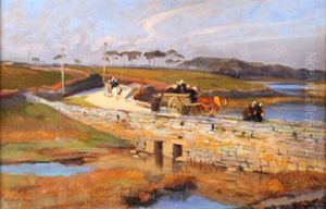 Promeneurs Traversant L'odet A Combrit by Edouard Edmond Doigneau