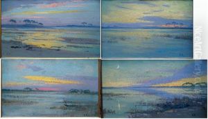 Coucher De Soleil Sur Les Marais Camarguais (4 Works)