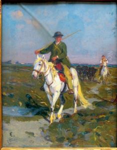 Gardians Escortant Les Taureaux by Edouard Edmond Doigneau