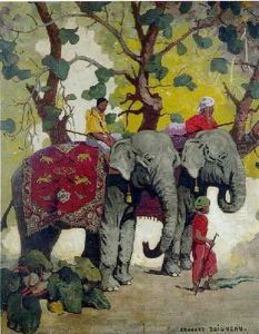 Elephants Caparaconnes Et Cornacs En Foret