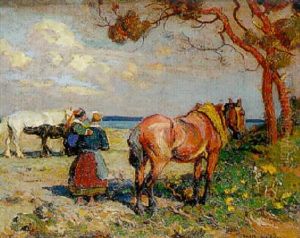 Famille Bretonne Au Bord De La Mer by Edouard Edmond Doigneau
