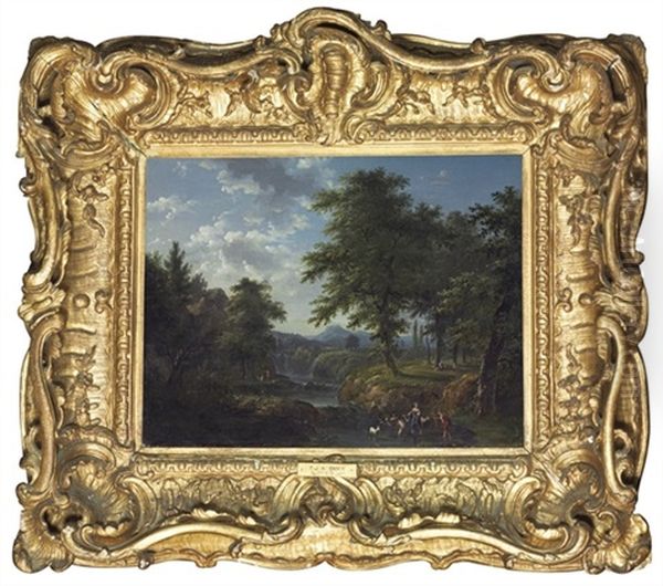 An Extensive River Landscape With Shepherdesses - view 1