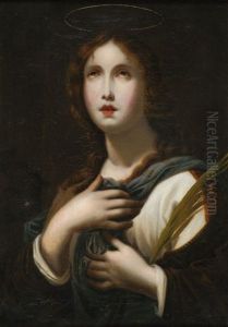 Heilige Agnes Halbfigur Mit Palmwedel Im Linken Arm Und Lamm Zu Ihrer Rechten Seite