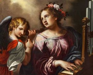 St. Cecilia And An Angel Playing Music by Carlo Dolci