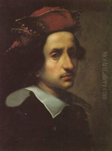 Portrait Of A Man, Head And Shoulders, Wearing A Red Hat And A Black Coat