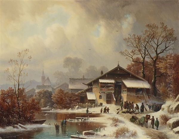 Winter Landscape With Returning Hunters - view 1
