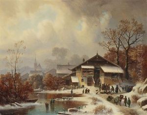 Winter Landscape With Returning Hunters by Anton Doll