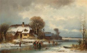 Winter Landscape With Ice Skaters by Anton Doll