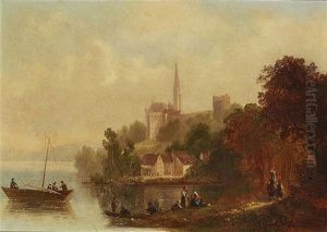 Shore Landscape With Ruins Of A Castle And A Church Tower
