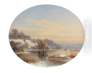 Winter Landscape With Ice-skaters by Anton Doll