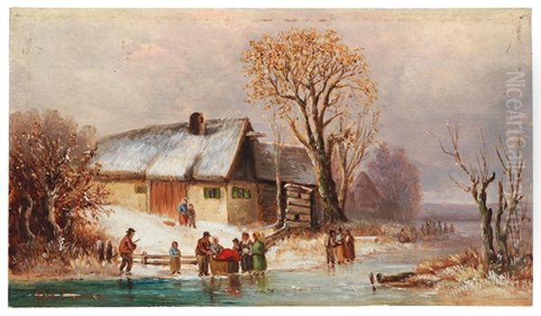 River Landscape In Winter With Decorative Figures - view 1
