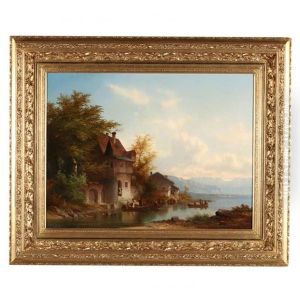 An Alpine Lake Scene by Anton Doll