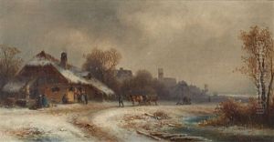 Winter Landscape With Peasants by Anton Doll