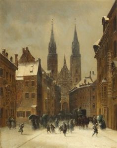 Nurnberg: Karolinenstrase Mit Lorenzkirche Im Winter
