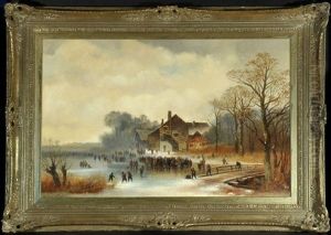Eisvergnugen Am See Mit Gehoft by Anton Doll