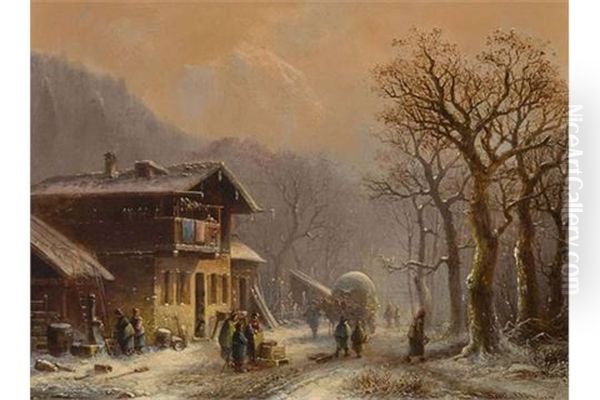 Winterliche Dorfstrase Mit Fuhrwerk - view 1