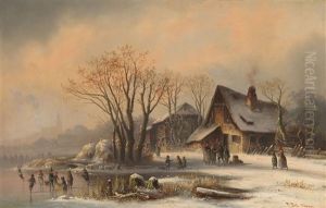 Schlittschuhlaufer Im Winterlichen Moorenweis