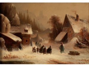 Schneetreiben In Einem Gebirgsdorf by Anton Doll