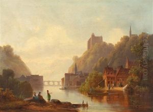 Flusslandschaft Mit Dorf Und Burg by Anton Doll