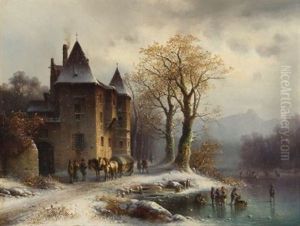Winterliches Eisvergnugen Vor Einem Schloss