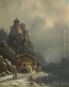 Winterliche Landschaft Mit Einer Burg by Anton Doll