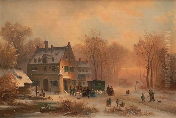 Rast An Der Poststation In Einer Winterlandschaft - view 1
