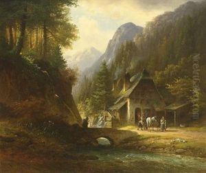 Alte Schmiede An Flusslauf In Einem Gebirgstal by Anton Doll