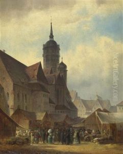 Marktszene In Einer Stadt by Anton Doll