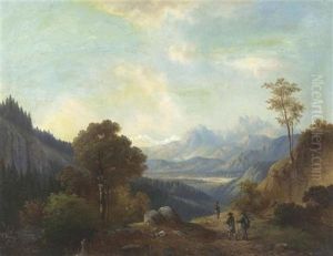 Gebirgslandschaft Mit Wanderer
